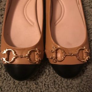 C Wonder Tan Black Double C Ballet Flats 8.5